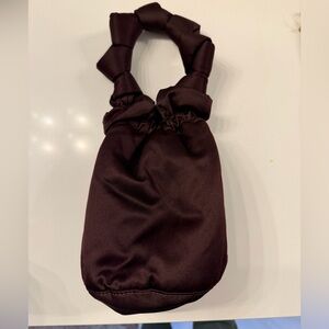 Ganni top handle mini bucket bag choc brown satin used once $340
